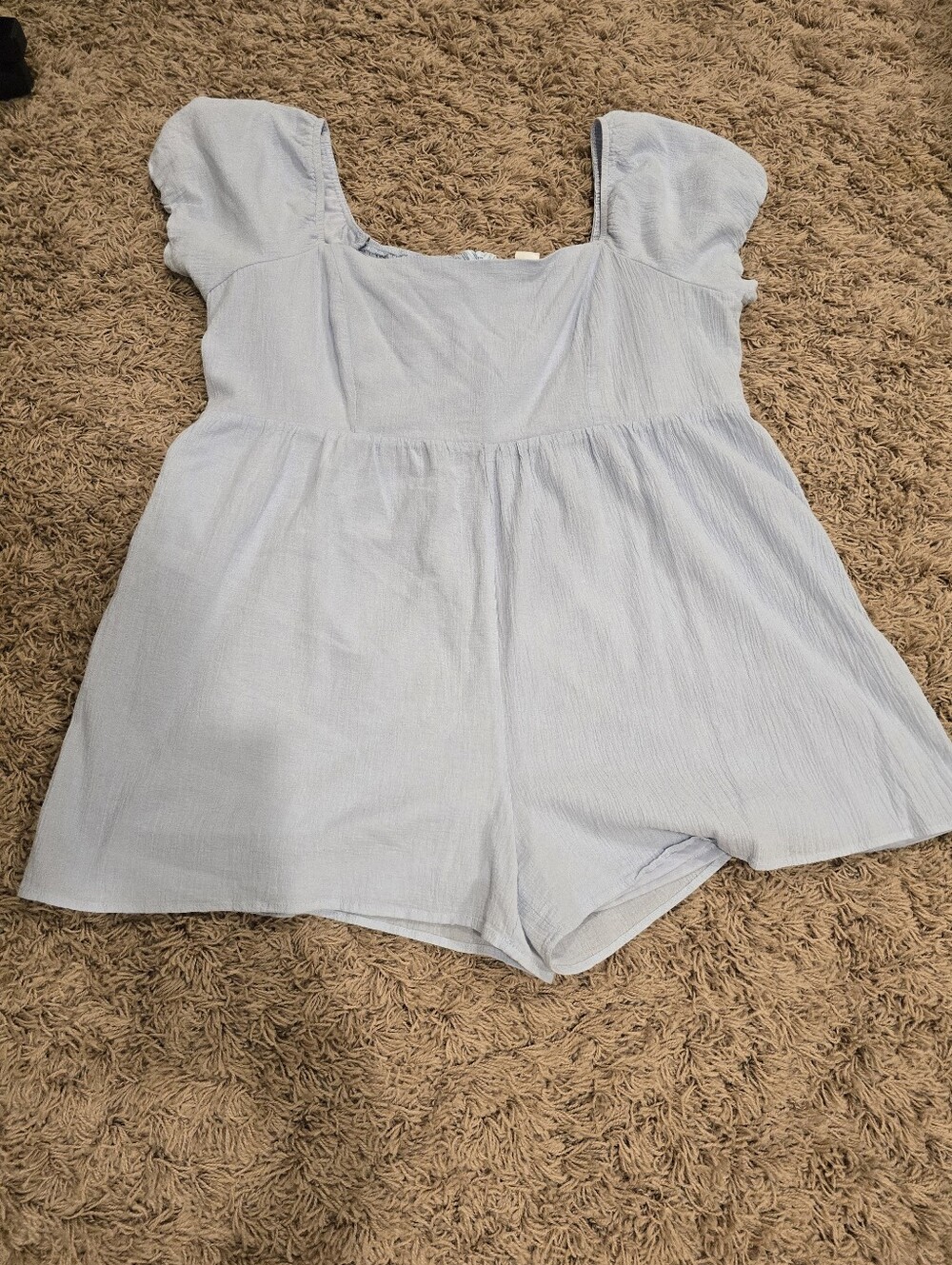 Light Blue Square Neck Puff Sleeve Romper - Women